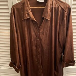 kathy ireland Plus Rich Chocolate Brown Button-Front Blouse
